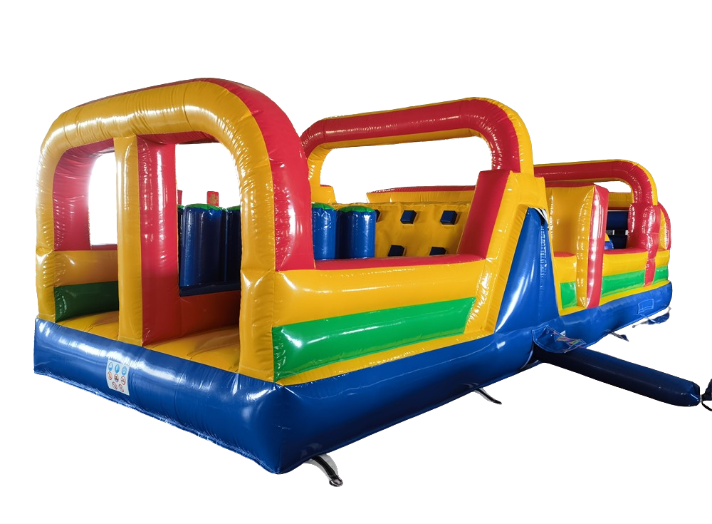 Hindernisbahn - Parcour Hüpfburg Bunt gestaltete Hüpfburg mit verschiedenen Bereichen zum Springen und Spielen.